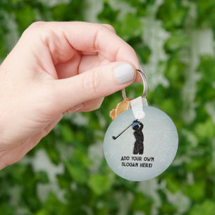 Golfing, Player Hitting Ball, your text both sides Key Ring
