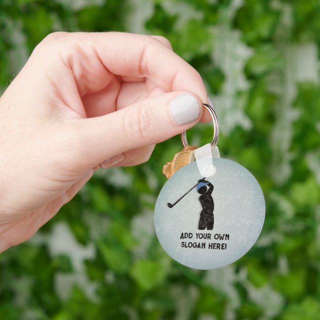 Golfing, Player Hitting Ball, your text both sides Key Ring (Hand)