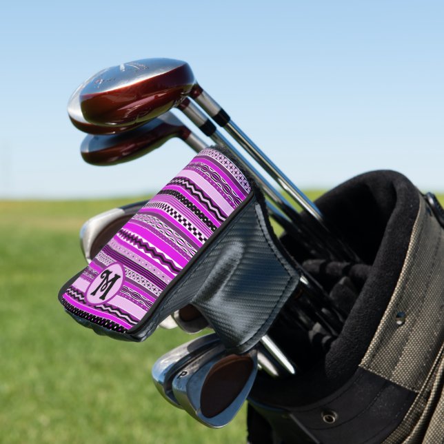 Golfing Purple Stripes Personalised Monogrammed Golf Head Cover (In Situ)
