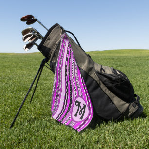 Golfing Purple Stripes Personalised Monogrammed Golf Towel