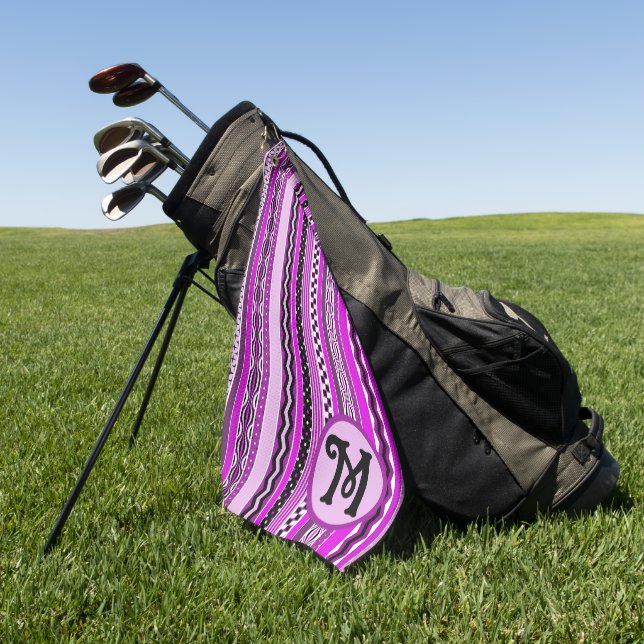 Golfing Purple Stripes Personalised Monogrammed Golf Towel (Green)