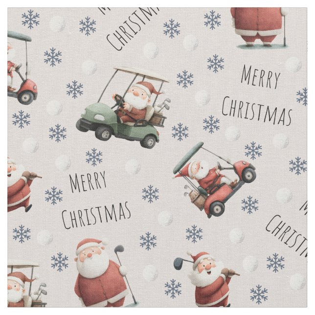Golfing Santa on Beige Fabric (Close Up)