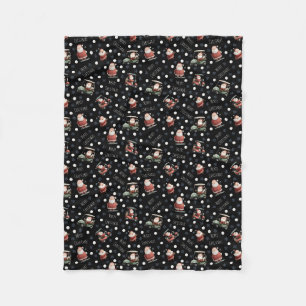 Golfing Santa on Black Fleece Blanket