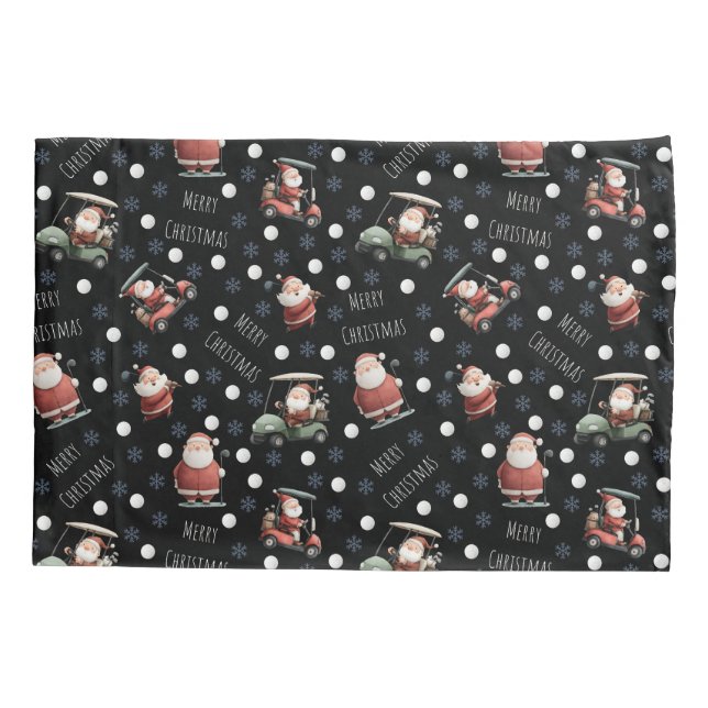 Golfing Santa on Black Pillowcase (Back)