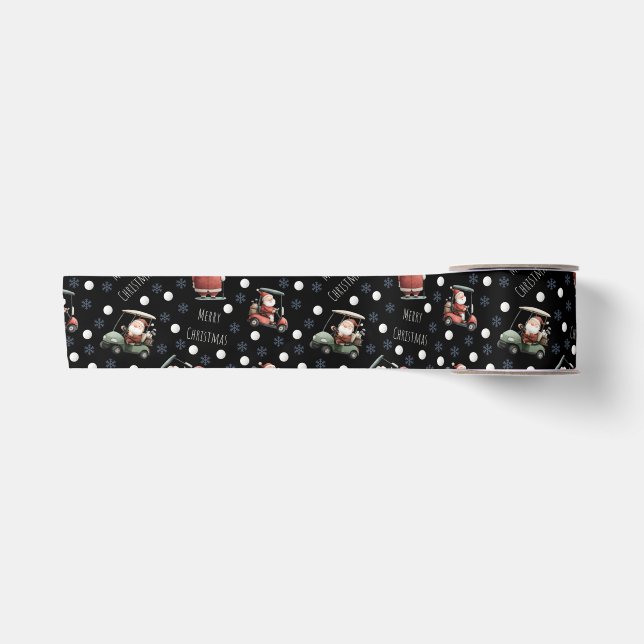 Golfing Santa on Black Satin Ribbon (Front)