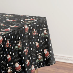 Golfing Santa on Black Tablecloth