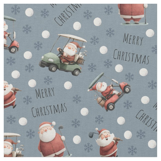 Golfing Santa on Light Slate Grey Fabric (Close Up)