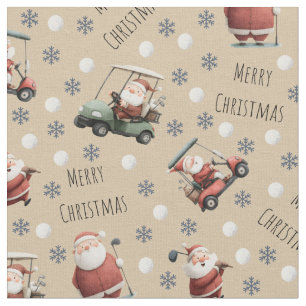 Golfing Santa on Light Tan Fabric