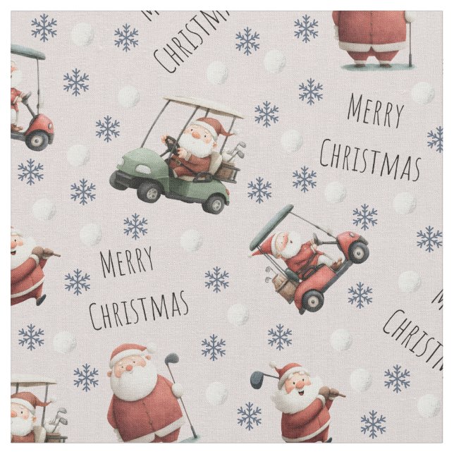 Golfing Santa on Pale Pink Fabric (Close Up)