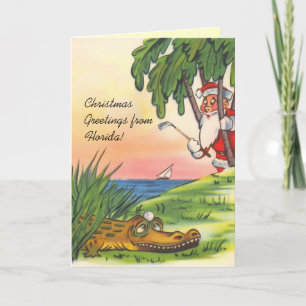 Golfing Santa Sailboat Custom Christmas Cards
