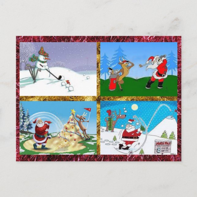 Golfing Santas on a Postcard (Front)