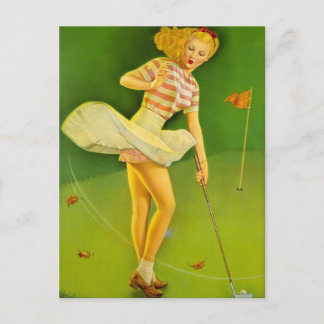 Golfing Sexy Vintage Pin Up Girl Postcard