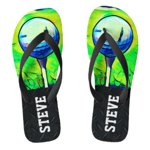 Golfing Sports Diamond Plate Name Flip Flops