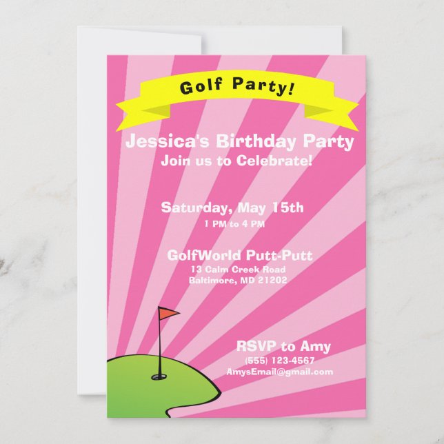 Golfing Themed Birthday Party Invitation (Front)