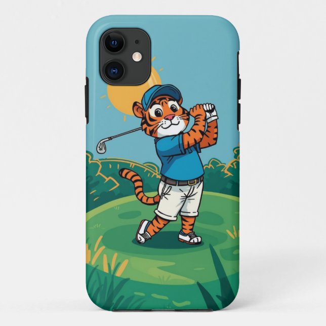 Golfing Tiger Cartoon Mobile Case (Back)