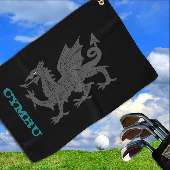 Golfing Wales & Dragon, Welsh coat of arms / flag Golf Towel (Creator Uploaded)