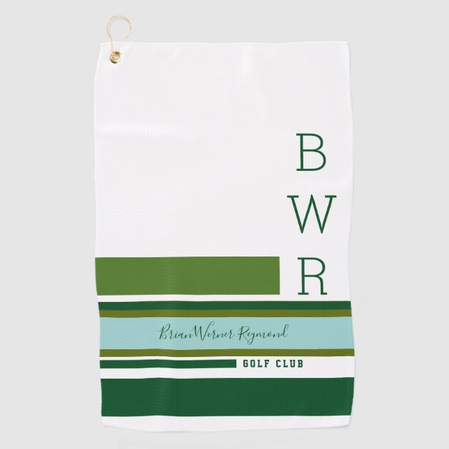 golfplayer's name and initials green stripes golf towel (Front)