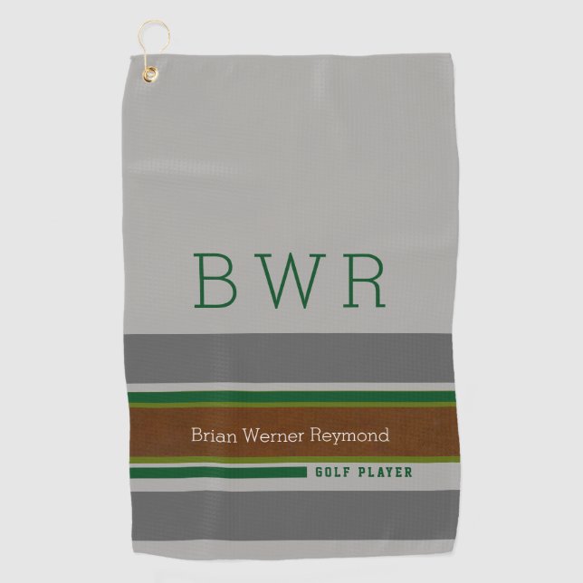 golfplayer's name and initials modern striped golf towel (Front)