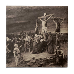 Golgotha site and Jesus by Munkacsy Tile