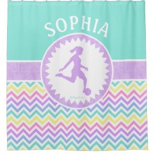 Golly Girls Rainbow Chevron and Teal Soccer Shower Curtain