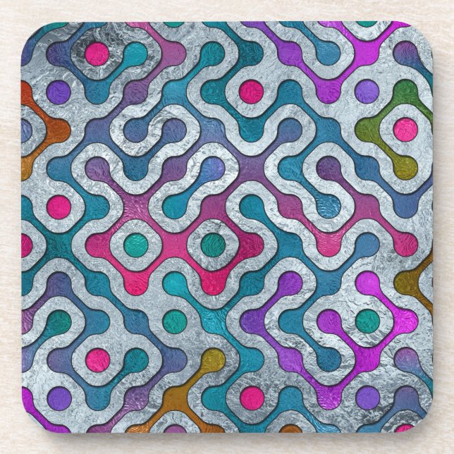 Golorful Frosted Stained Glass Geometric Pattern Coaster (Front)