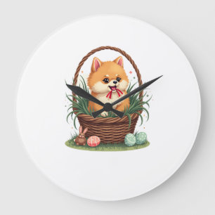 Gomi's Easter Mess Vintage Cute Easter Dog Vector  Large Clock