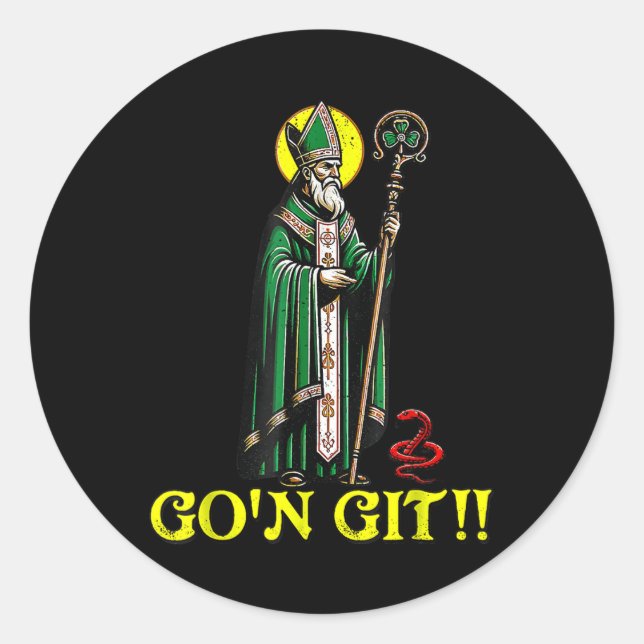 G'on Git Funny St Patricks Day Shamrock St Patty P Classic Round Sticker (Front)