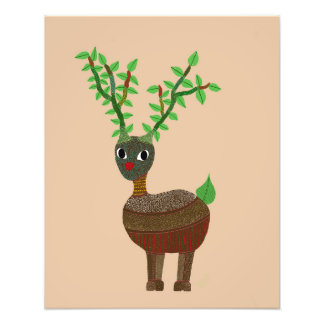Gond Reindeer Indian Folk Art Digital Red Photo Print