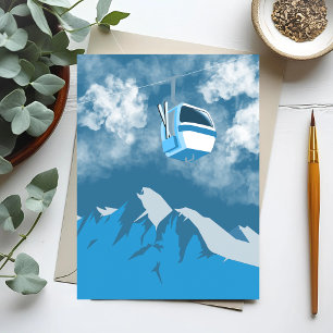Gondola Ride   Ski Mountain Winter Painting Postcard