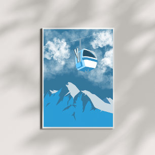 Gondola Ride Ski Mountain Winter Painting Poster