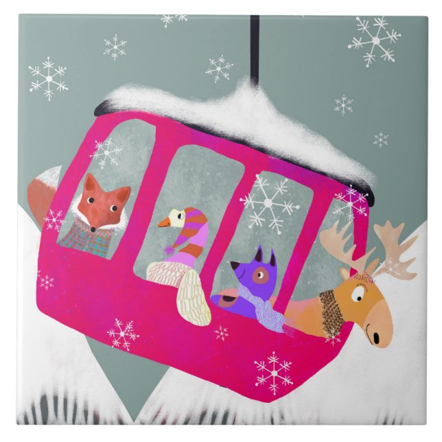 Gondola Ride with Animal Friends Ceramic Tile (Front)