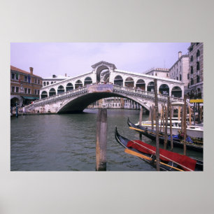 Gondolas and tourists near the Rialto Bridge Poster
