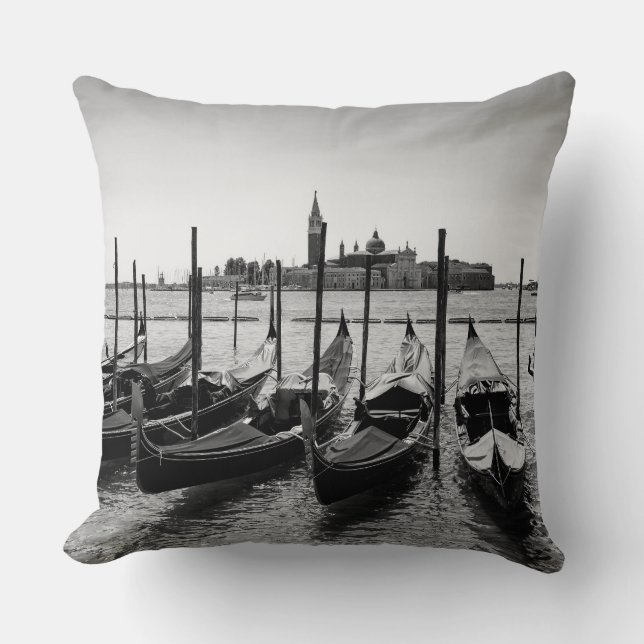 Gondolas in Venice in black and white Cushion (Front)