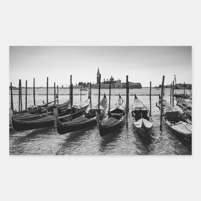 Gondolas in Venice in black and white Rectangular Sticker (Front)