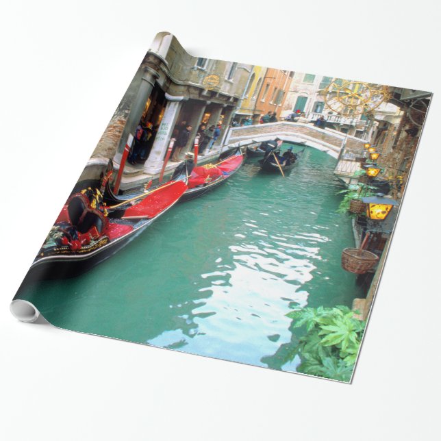 Gondolas on a Venetian canal Wrapping Paper (Unrolled)