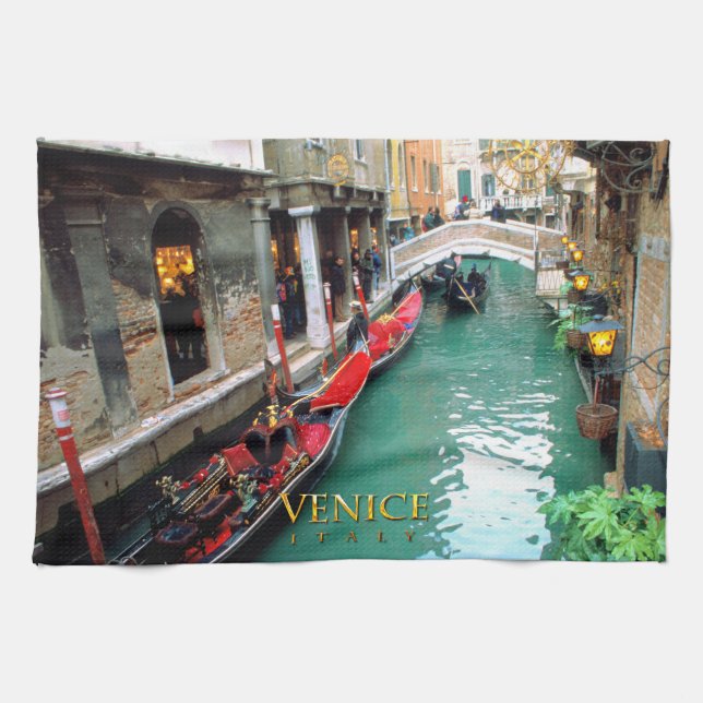 Gondolas- Venice, Italy Tea Towel (Horizontal)