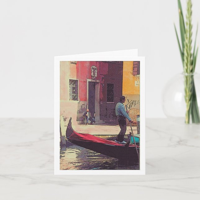 "Gondolier & Accordian Player in Venice" Card (Front)