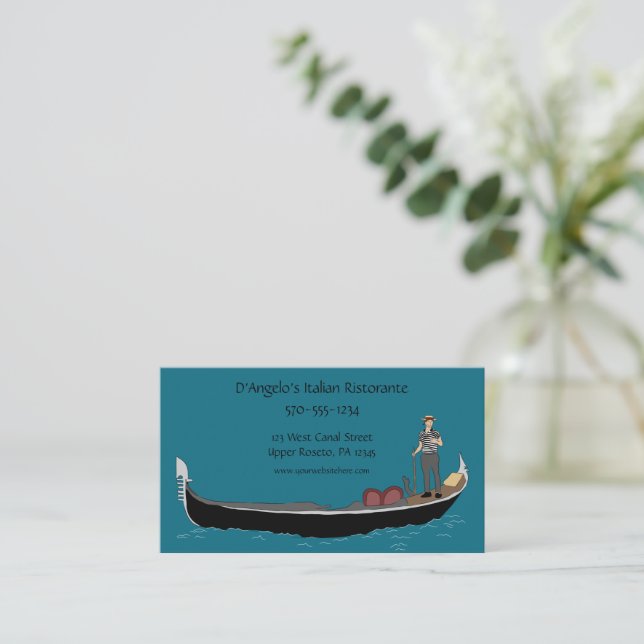 Gondolier and Gondola Italian Restaurant Business Card (Standing Front)