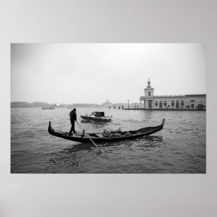Gondolier Venice Italy black and white landscape Poster