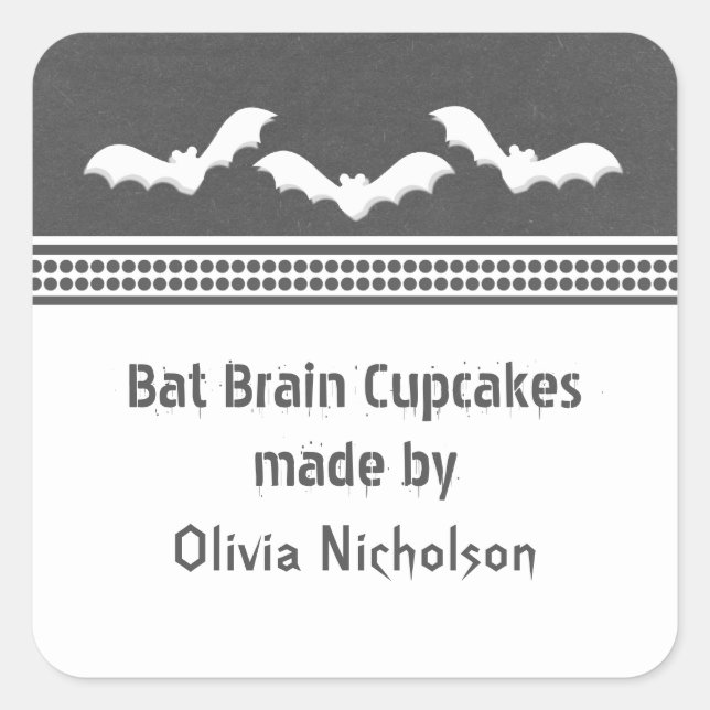 Gone Batty Halloween Baking Stickers, Dark Grey Square Sticker (Front)