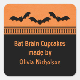 Gone Batty Halloween Baking Stickers, Orange Square Sticker