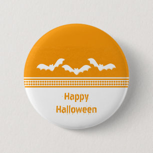 Gone Batty Halloween Button, Orange & White 6 Cm Round Badge