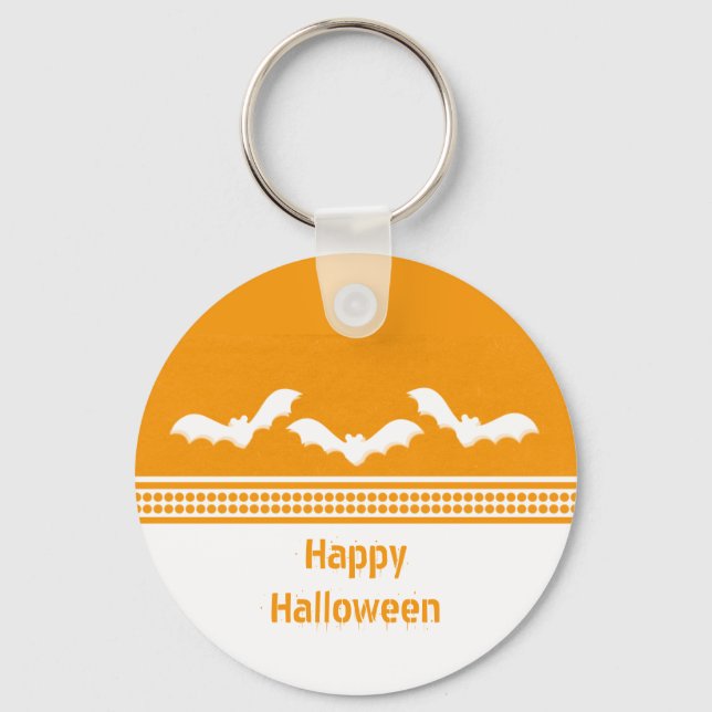Gone Batty Halloween Keychain, Orange & White Key Ring (Front)