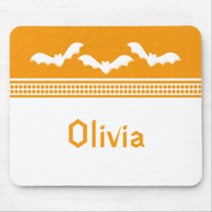 Gone Batty Halloween Mousepad, Orange & White Mouse Pad