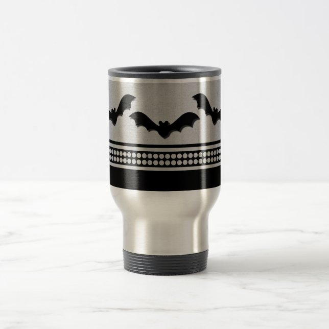 Gone Batty Halloween Mug, Light Grey Travel Mug (Center)