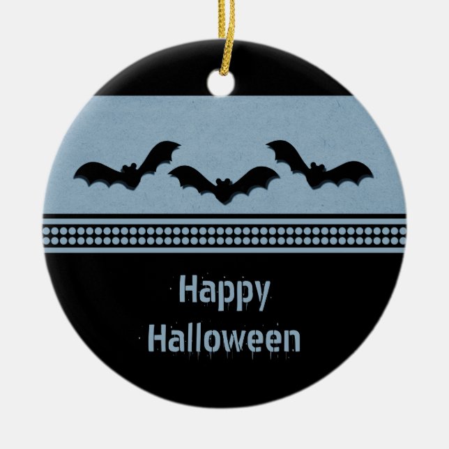Gone Batty Halloween Ornament, Light Blue Ceramic Tree Decoration (Front)