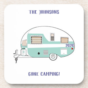 Gone Camping RV Trailer Camper Plastic Coaster Set