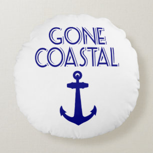 Gone Coastal Navy Blue Anchor Round Cushion