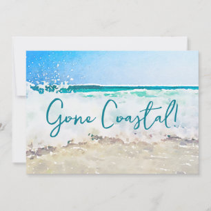 Gone Coastal New Home Wave on Beach Watercolor Announcement