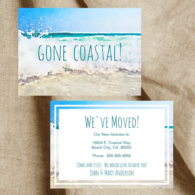 Gone Coastal New Home Wave On Beach Watercolor Announcement (Creator Uploaded)